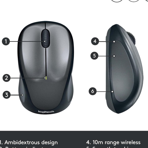 Logitech M235 Wireless Mouse, 1000 DPI Optical Tracking, 12 Month Life Battery, Compatible with Windows, Mac, Chromebook/PC/Laptop - Grey