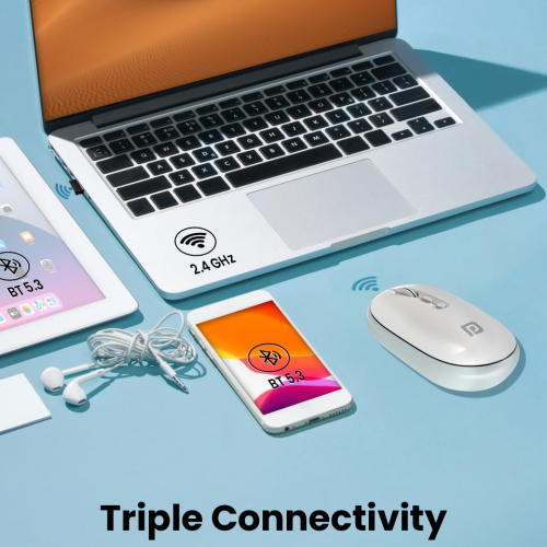 Portronics Toad II Bluetooth Mouse, with Bluetooth 5.0 &amp; 2.4 Ghz Dual Wireless Connectivity, Rechargeable Battery, Adjustable DPI up to 1600 Compatible with Laptop, MacBook, PC (Grey)