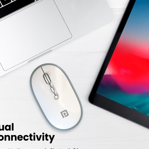 Portronics Toad II Bluetooth Mouse, with Bluetooth 5.0 &amp; 2.4 Ghz Dual Wireless Connectivity, Rechargeable Battery, Adjustable DPI up to 1600 Compatible with Laptop, MacBook, PC (Grey)